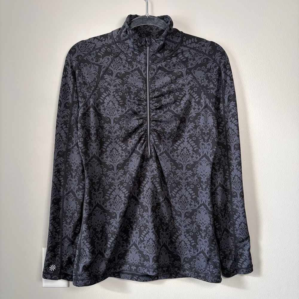 Athleta Patterned Ruched Quarter Zip Pullover Athletic Athleisure Workout Gym